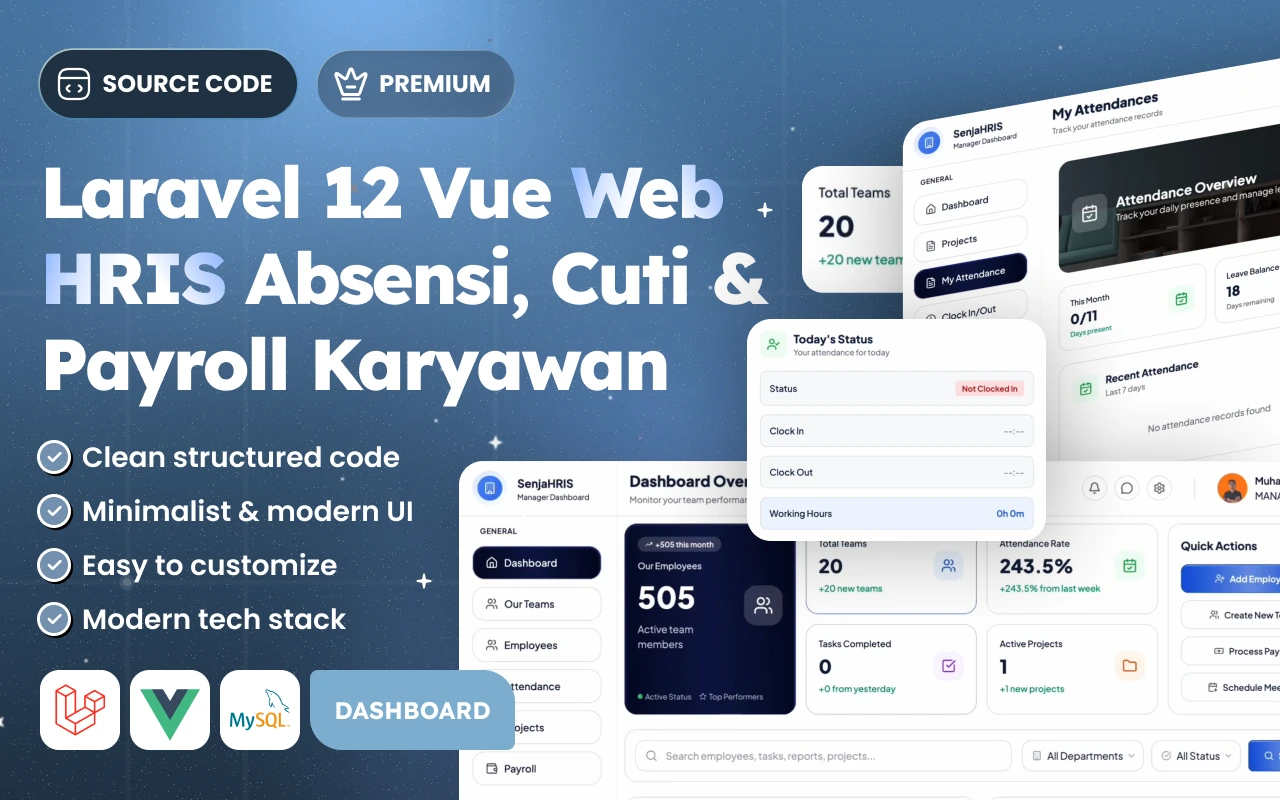 Laravel 12 Vue: Web HRIS Absensi, Cuti & Payroll Karyawan